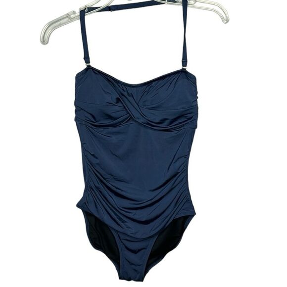 Garnet Hill Ruched Bandeau One Piece Navy bathing Suit. Size 4. NWOT. - Picture 1 of 9
